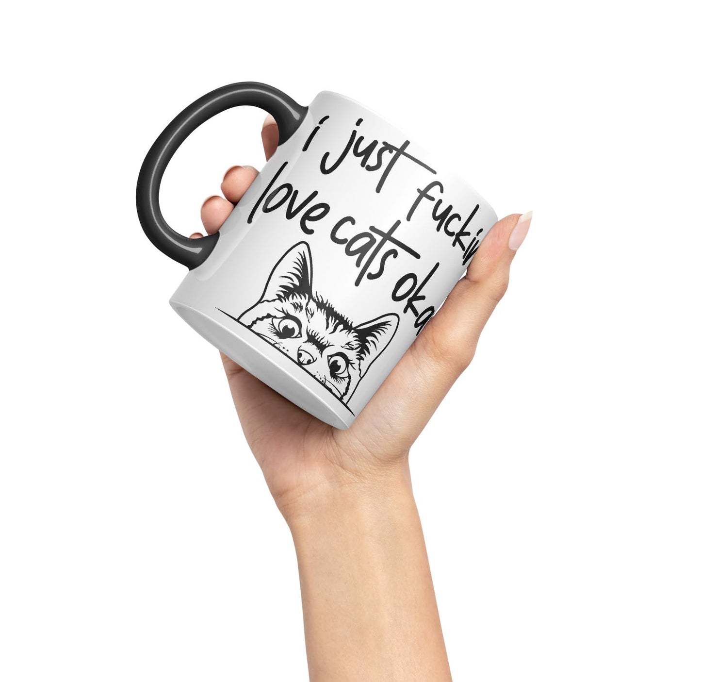 Vixar I just f_ucking Love Cats Okay, Hidden, Hiding Kitten cat Joke sarkasm Ceramic Coloured Mug Cup for Tea Coffee Hot Brew 330ml 11Oz Gift V1