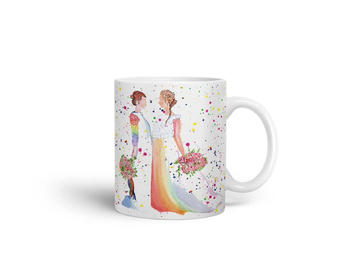 Vixar Wedding Mrs and Mrs Pride Lesbian Gay Watercolour Art Coloured Mug Cup Gift Birthday Work Office Tea Coffee