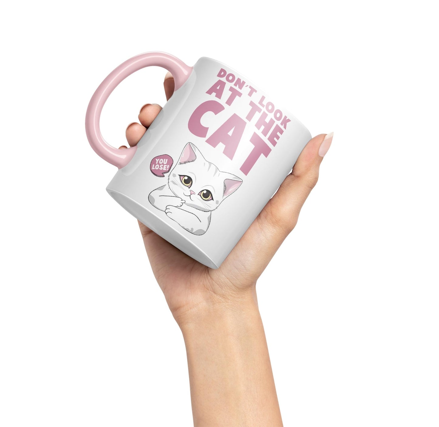 Vixar Don't Look at The Cat You Lose! Sarcastic Joke Ceramic Coloured Mug Cup for Tea Coffee Hot Brew 330ml 11oz