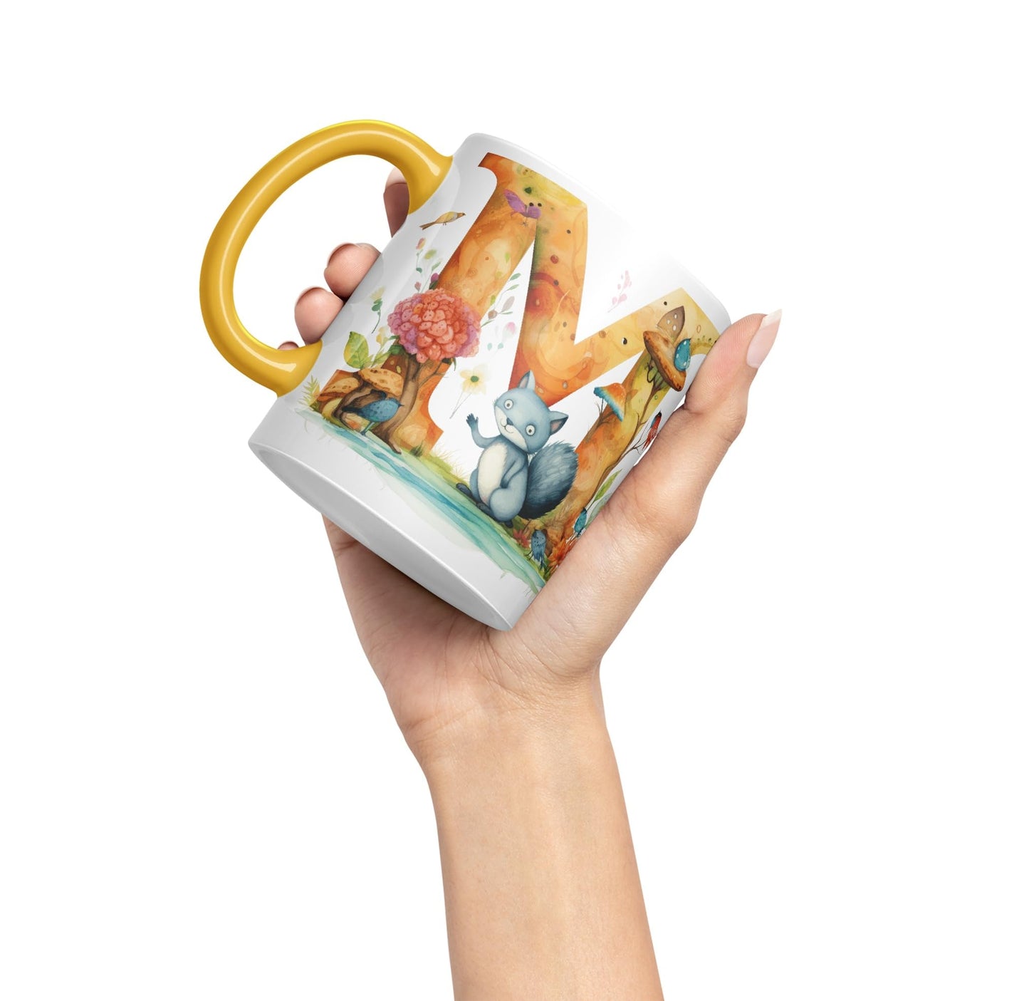 Letter M mug, Animals Alphabet Letter M Monogram animal for kids Ceramic Coloured Mug Cup for Tea Coffee Hot brew 330ml 11Oz Gift