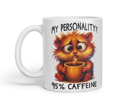 Vixar My Personality 95 Percent Caffeine Funny Cat Mug – Coloured Ceramic Mug Cup Gift, 11oz (Black)