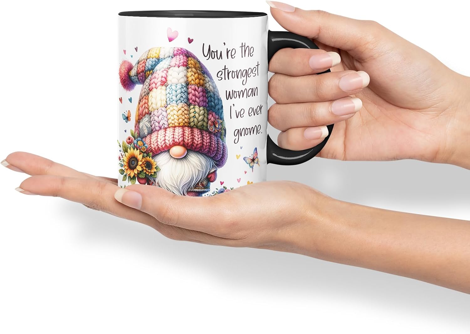 Vixar You're the Strongest Woman I've Ever Gnome Mom Mother Mum Mug – Coloured Ceramic Mug Cup Gift, 11oz (Black)