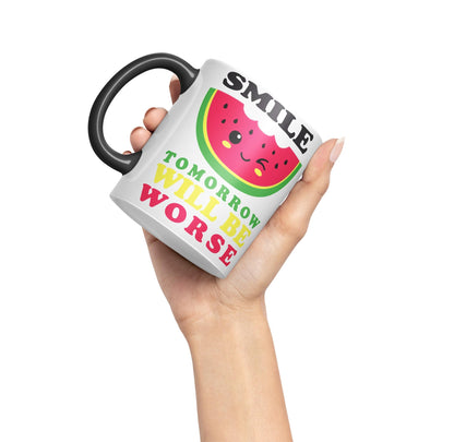Vixar Smile Tomorrow Will be Worse Joke Ceramic Coloured Mug Cup Gift Tea Coffee Christmas Office Home Work
