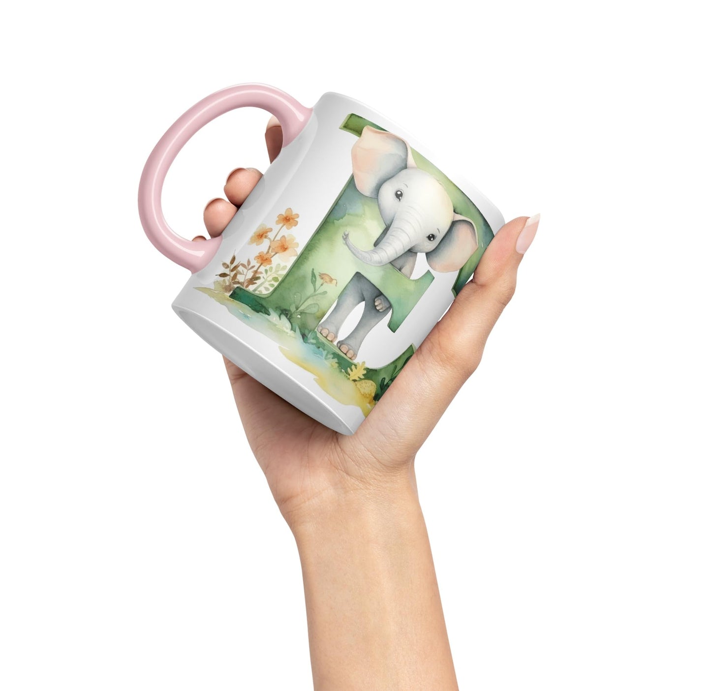 Letter E mug, Animals Alphabet Letter E Monogram animal for kids Ceramic Coloured Mug Cup for Tea Coffee Hot brew 330ml 11Oz Gift