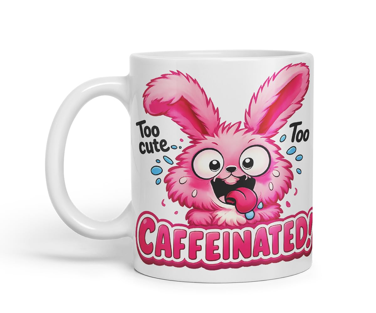 Vixar Too Cute Too Caffeinated Funny Bunny Mug – Coloured Ceramic Mug Cup Gift, 11oz (Black)