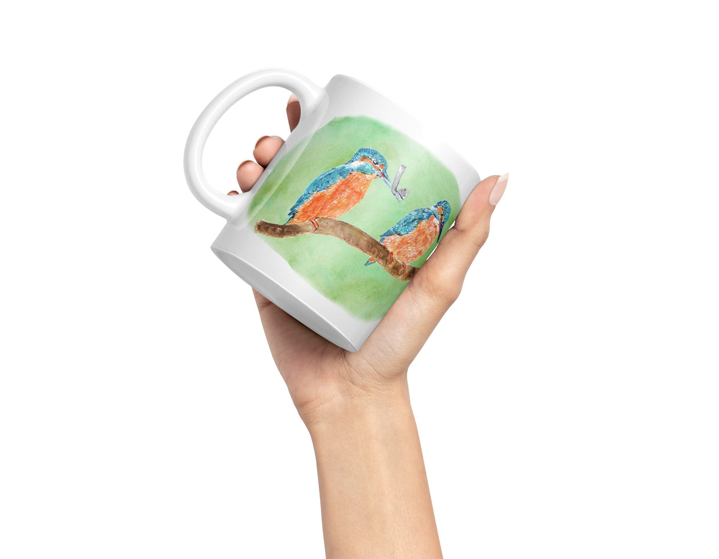 Vixar King Fisher Kingfisher Pair Bird Animals Watercolour Art Coloured Mug Cup Gift Birthday Work Office Tea Coffee