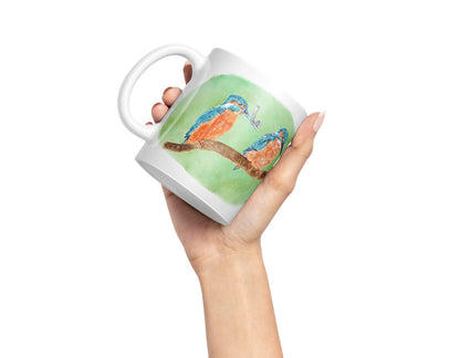 Vixar King Fisher Kingfisher Pair Bird Animals Watercolour Art Coloured Mug Cup Gift Birthday Work Office Tea Coffee