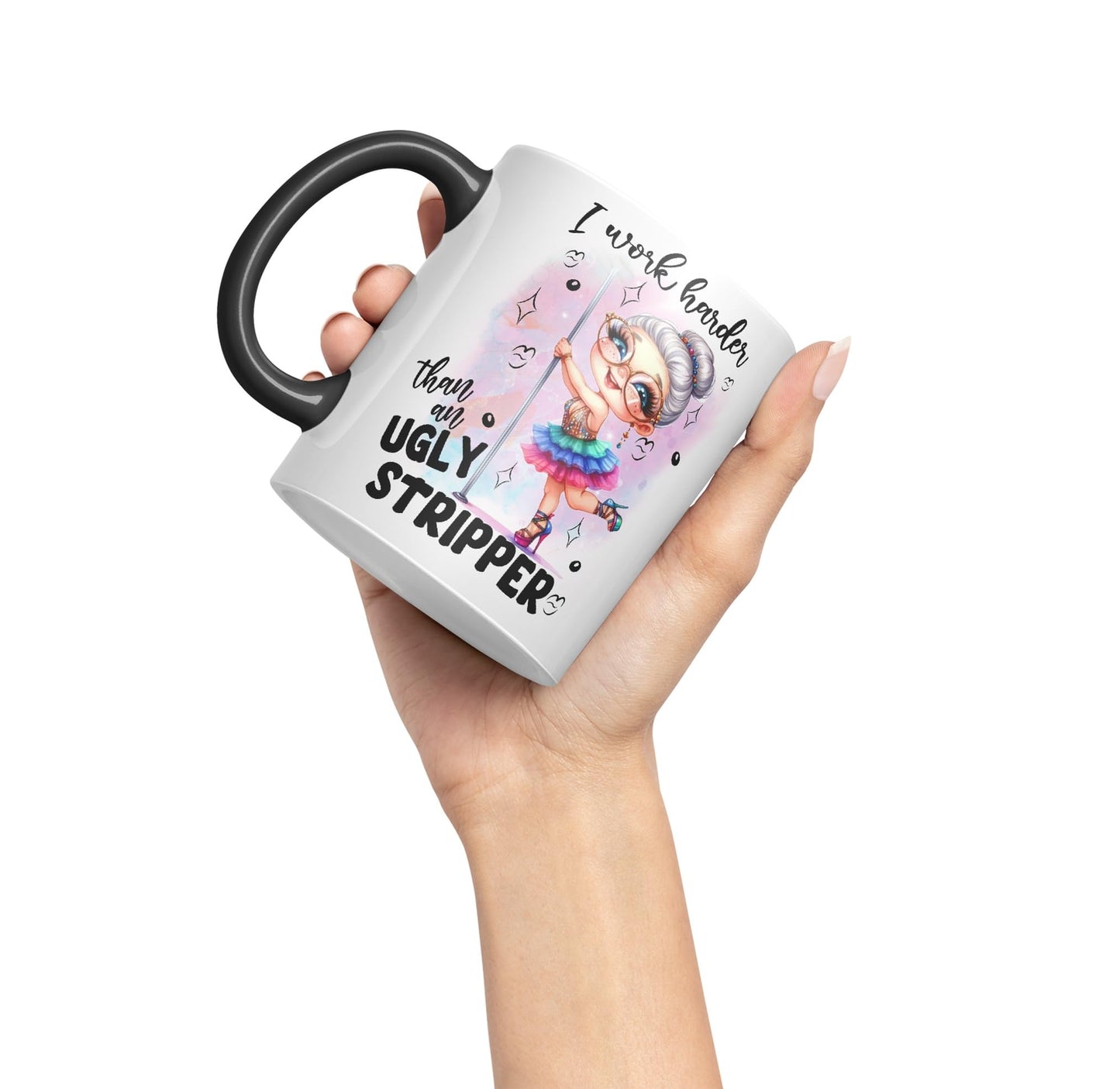 I Work Harder Than an Ugly Striper, Joke sarkasm Sarcastic Ceramic Coloured Mug Cup for Tea Coffee Hot Brew 330ml 11Oz Gift