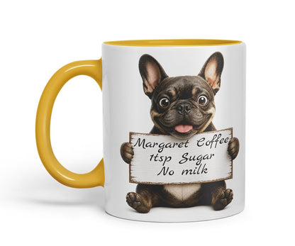 Vixar Personalised French Bulldog Dog Pet Mug with Name or Custom Message – Cute Animal Coloured Ceramic Mug Cup Gift, 11oz (Black)