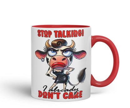 Vixar Stop Talking I Already Don't Care Funny Cow – Coloured Ceramic Mug Cup Gift, 11oz (Black)
