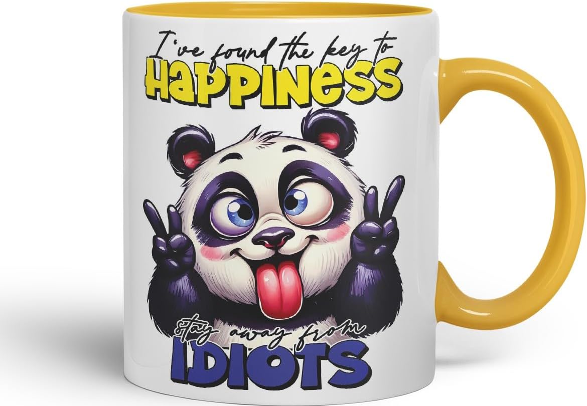 Vixar I've Found The Key to Happiness – Stay Away from Idiots Coloured Ceramic Mug Cup 11oz Funny Sarcastic Gift (Gold Yellow)