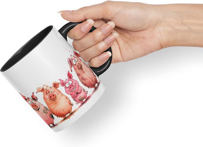 Vixar Funny Pig Mug – Cute Pig Coloured Ceramic Mug Cup Gift, 11oz (Black)