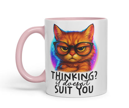 Vixar Thinking It Doesn't Suit You Sarcastic Cat – Coloured Ceramic Mug Cup Gift, 11oz (Black)