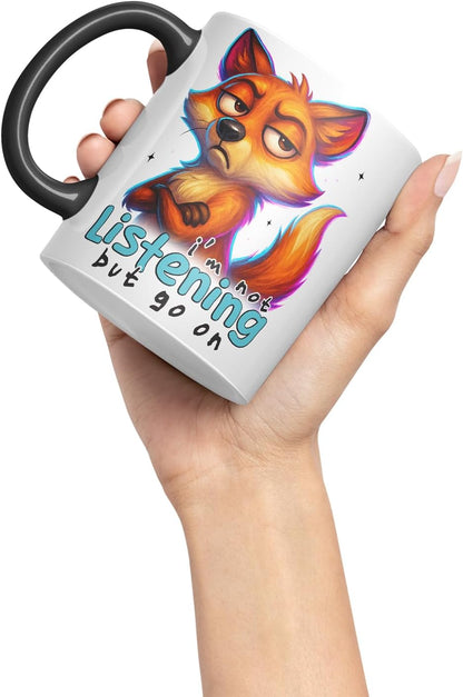 Vixar I'm Not Listening But Go On Sarcastic Fox – Coloured Ceramic Mug Cup Gift, 11oz (Black)
