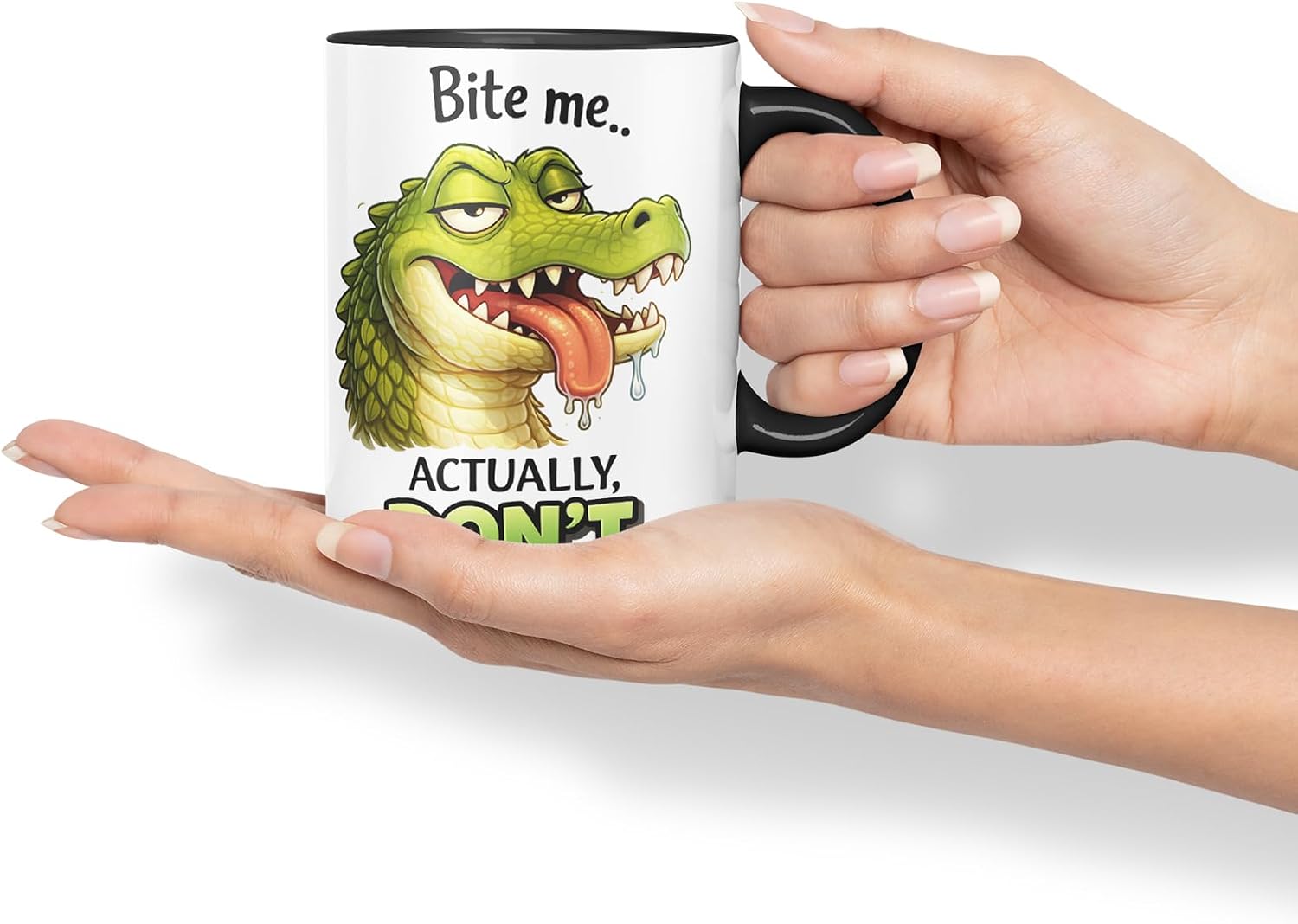 Vixar Bite Me Actually Don't Crocodile Coloured Ceramic Mug Cup Gift, 11oz (Black)