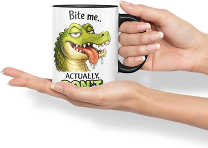 Vixar Bite Me Actually Don't Crocodile Coloured Ceramic Mug Cup Gift, 11oz (Black)