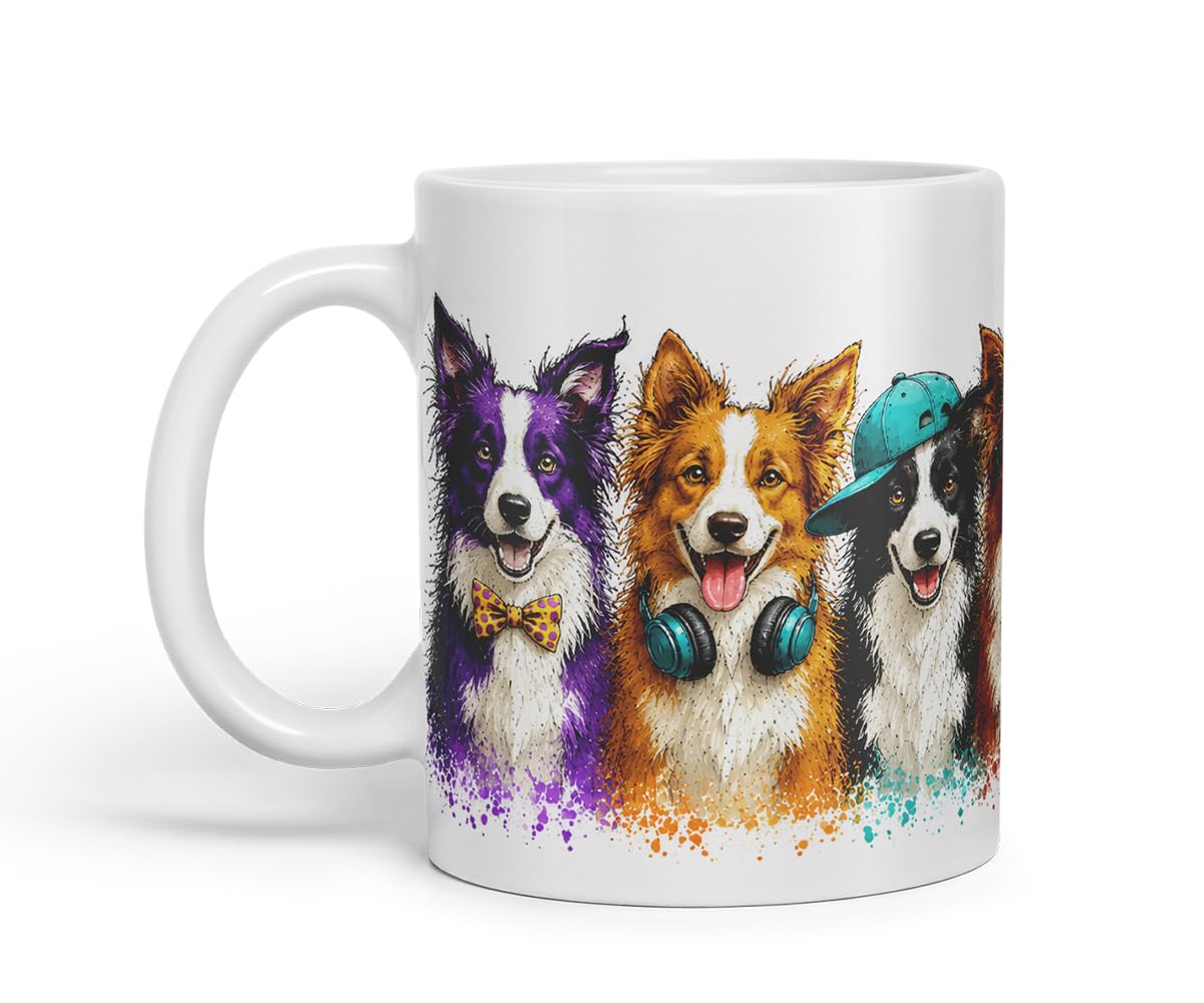 Vixar Border Collie Dog Mug – Cute Border Collie Coloured Ceramic Mug Cup Gift, 11oz (Black)