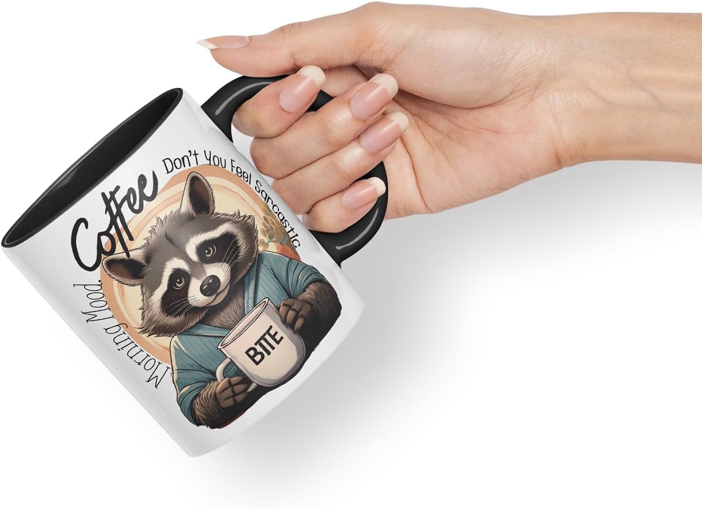Vixar Coffee Don't You Feel Sarcastic This Morning Bite Raccoon – Coloured Ceramic Mug Cup Gift, 11oz (Black)