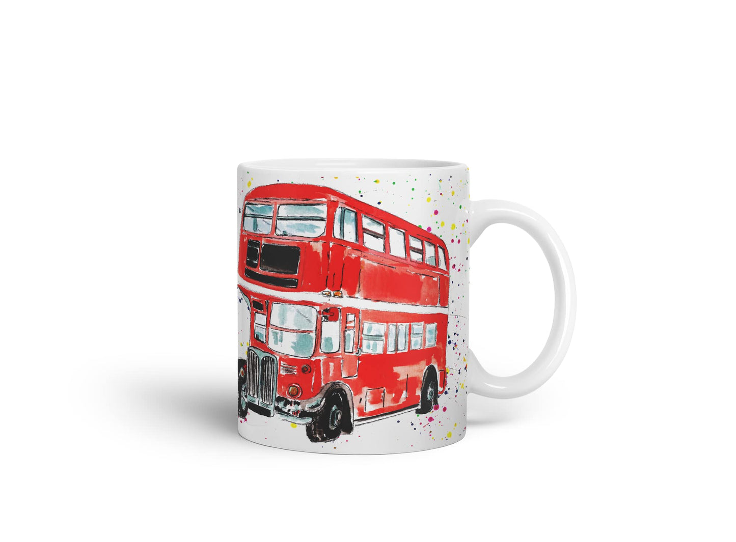Vixar Bus Classic London Busses Red Watercolour Art Coloured Mug Cup Gift Birthday Work Office Tea Coffee