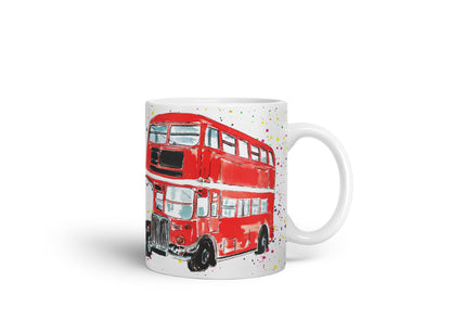 Vixar Bus Classic London Busses Red Watercolour Art Coloured Mug Cup Gift Birthday Work Office Tea Coffee