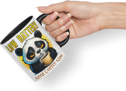 Vixar Low Battery Need Coffee Now Funny Panda Mug – Coloured Ceramic Mug Cup Gift, 11oz (Black)