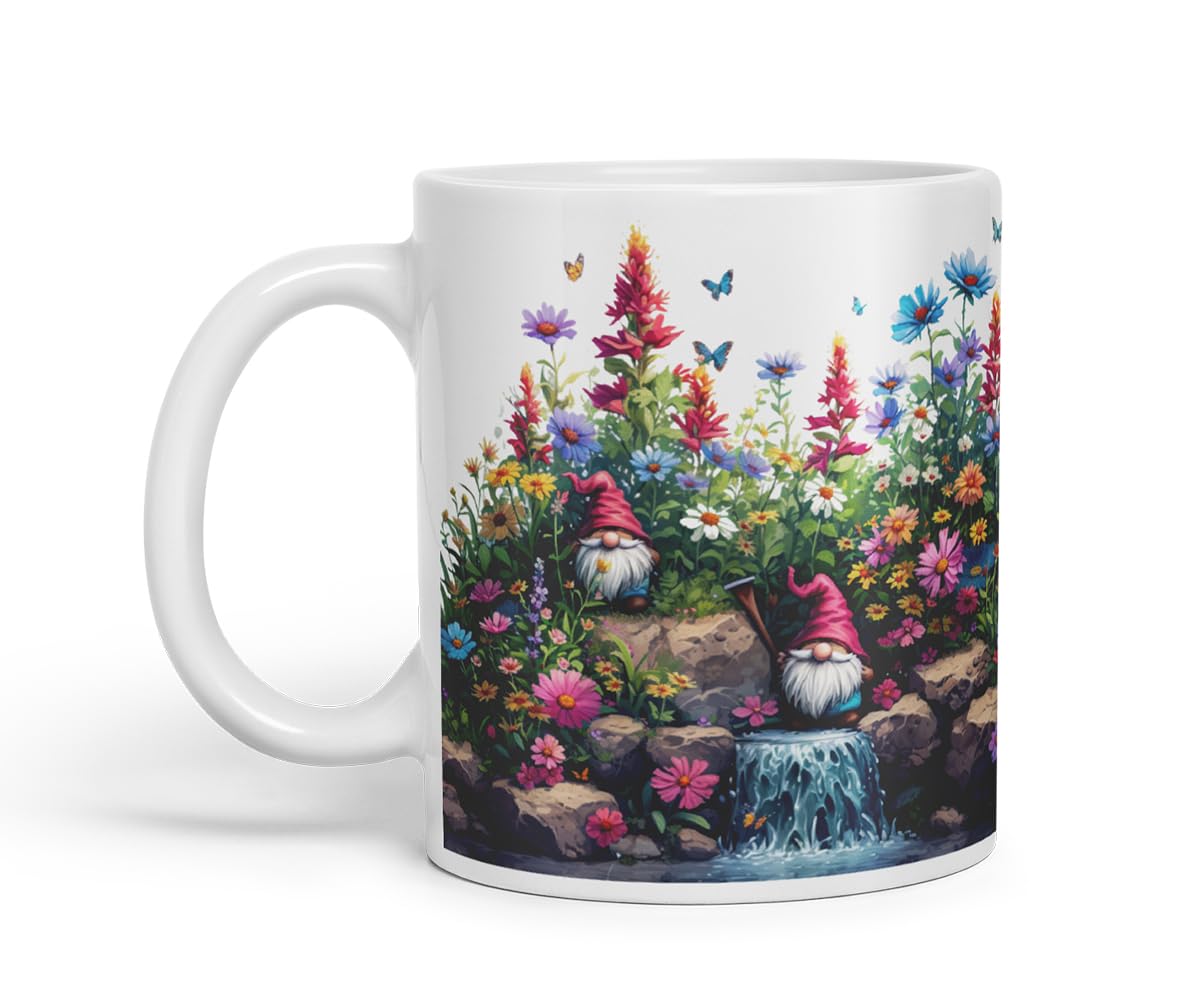 Vixar Garden Gnome Waterfall Mug – Coloured Ceramic Mug Cup Gift, 11oz (Black)
