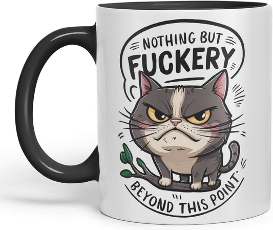 Vixar Nothing But F*ckery Beyond This Point – Coloured Ceramic Mug Cup Gift, 11oz (Black)