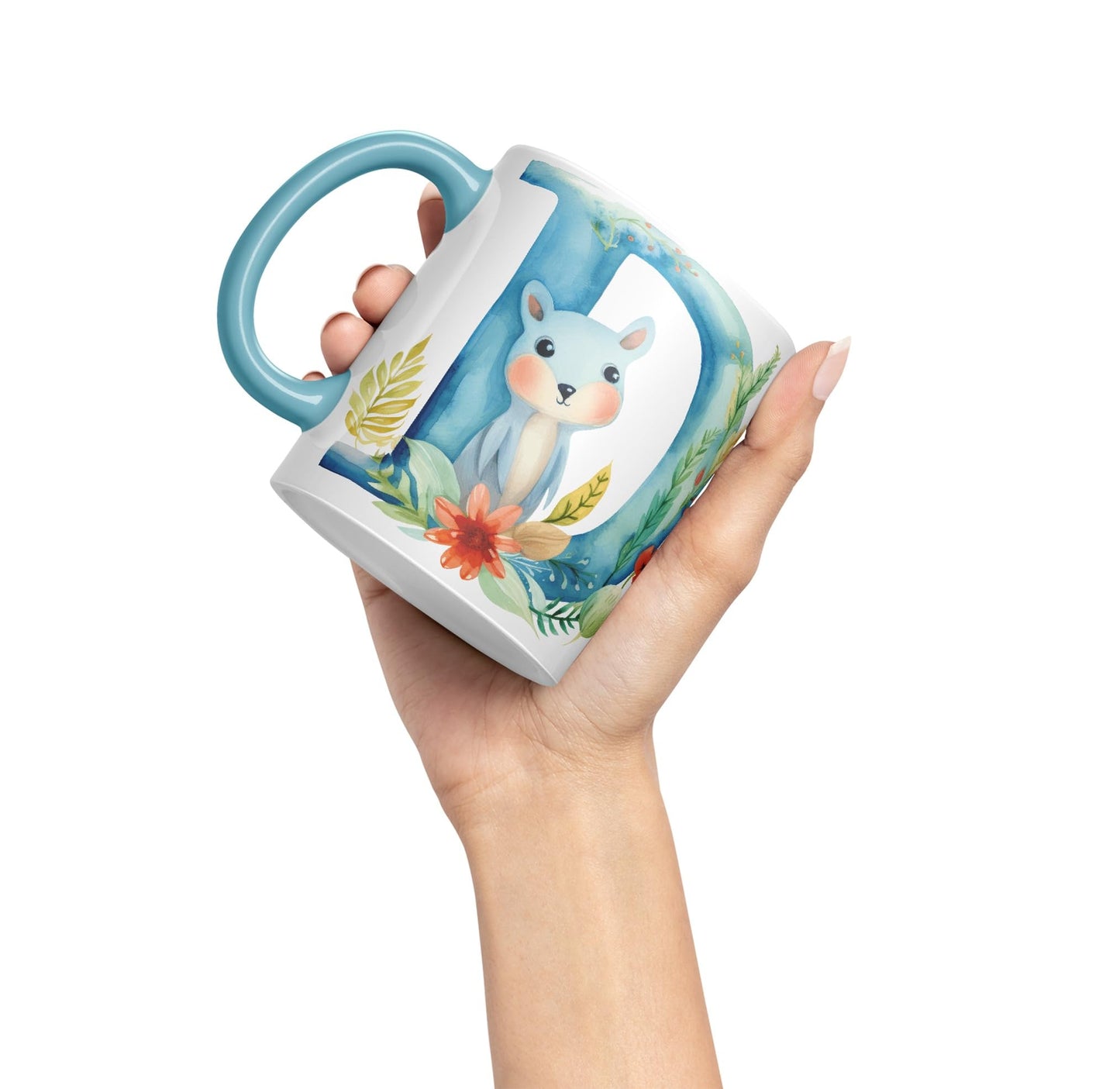 Letter D mug, Animals Alphabet Letter D Monogram animal for kids Ceramic Coloured Mug Cup for Tea Coffee Hot brew 330ml 11Oz Gift