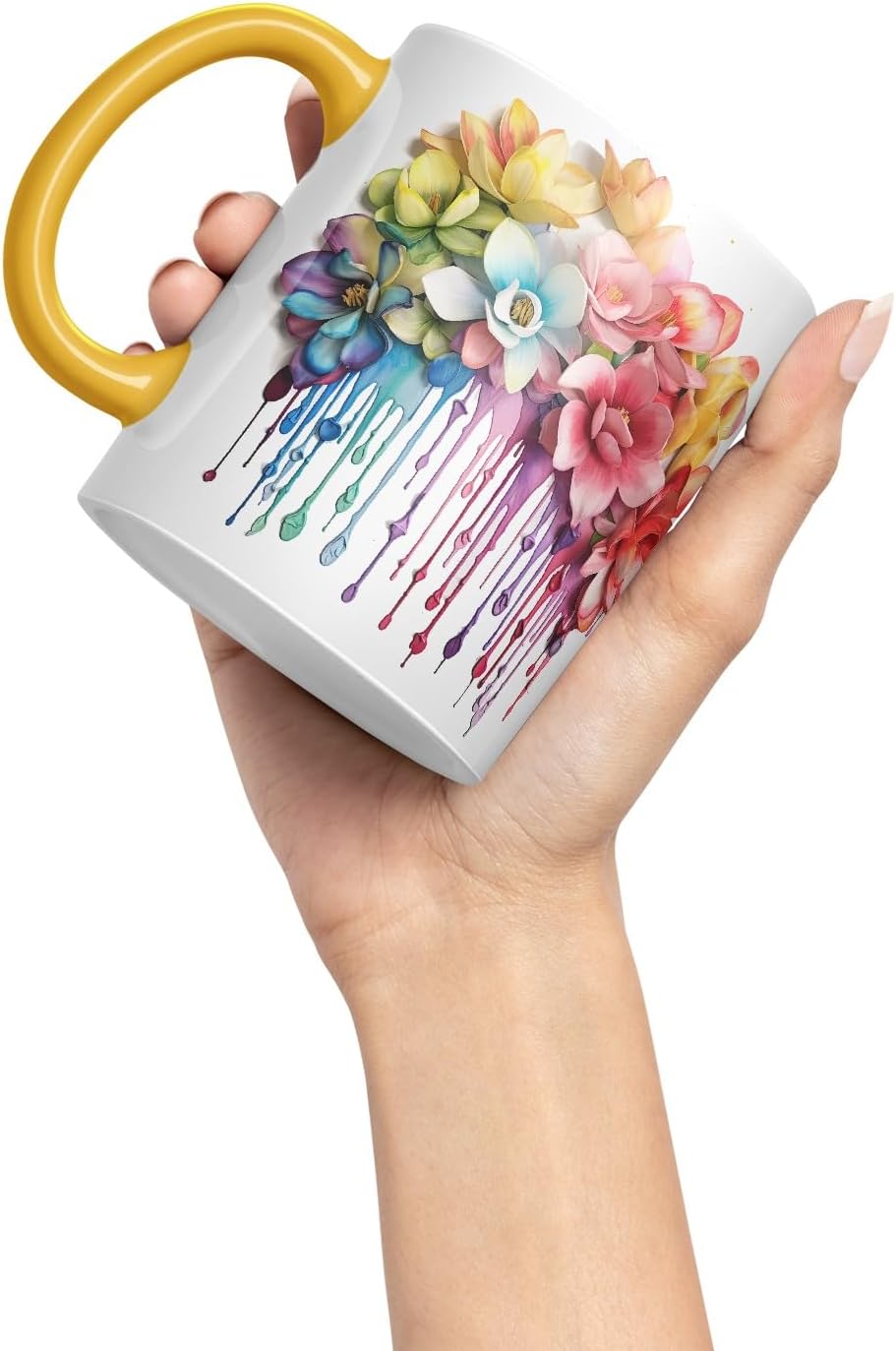 Vixar Magnolia Romantic Bloom Mug Coloured Ceramic Mug Cup Gift, 11oz (Gold Yellow)