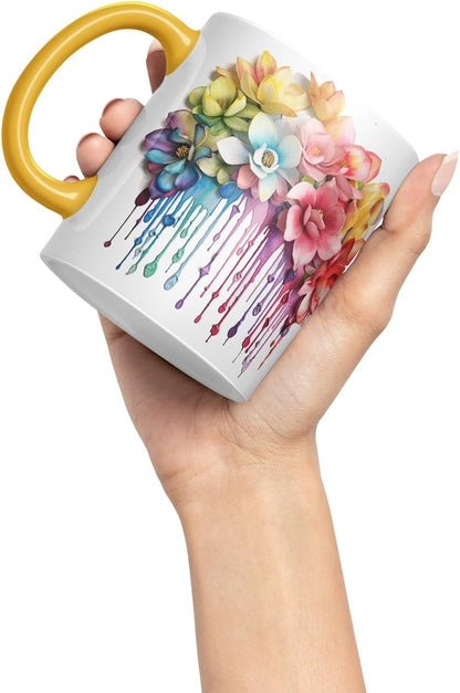 Vixar Magnolia Romantic Bloom Mug Coloured Ceramic Mug Cup Gift, 11oz (Gold Yellow)