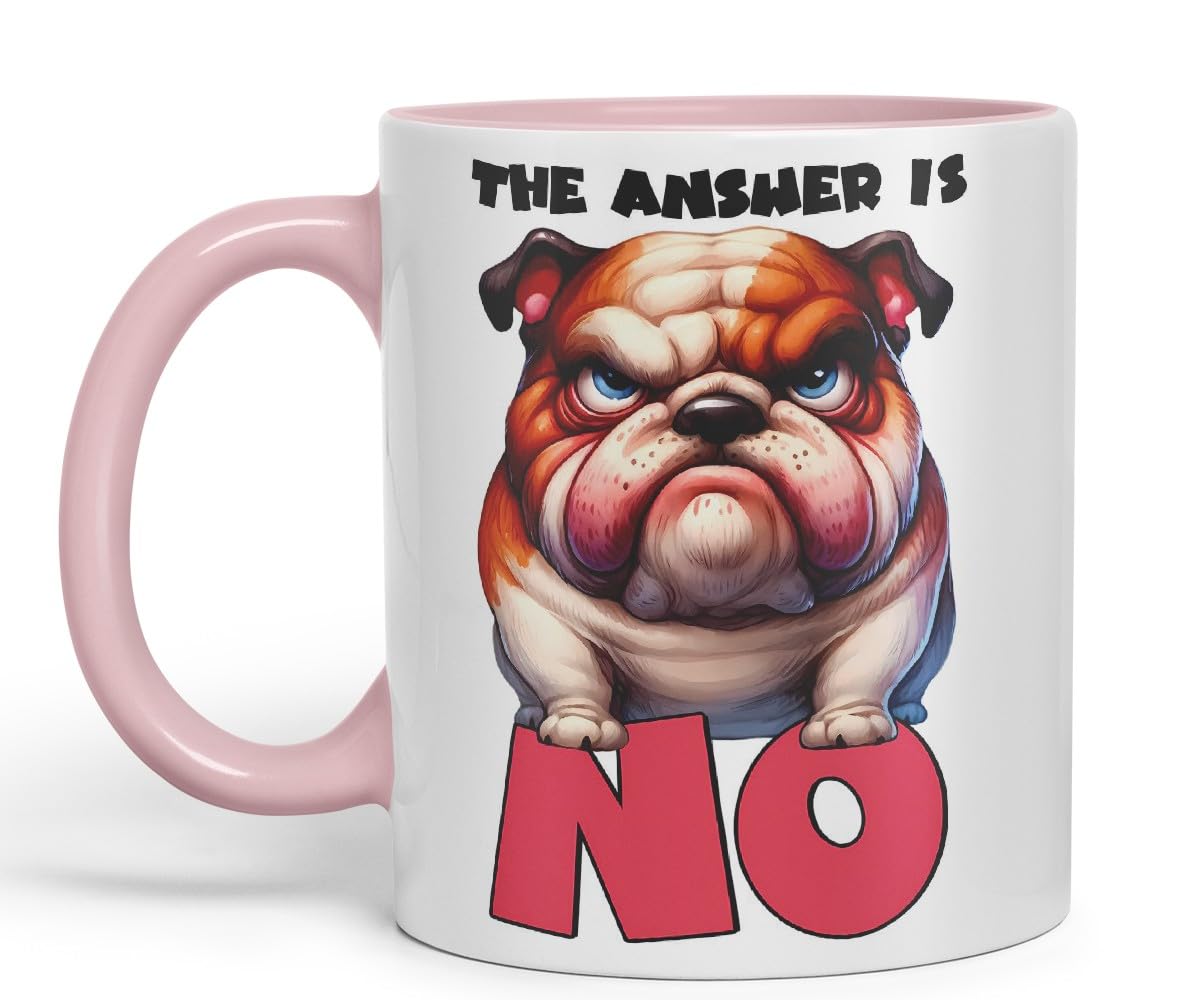 Vixar The Answer is No Bulldog Dog Coloured Ceramic Mug Cup 11oz Funny Sarcastic Gift (Black)