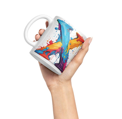 Letter X mug, Alphabet Letter X Monogram watercolour Ceramic Coloured Mug Cup for Tea Coffee Hot brew 330ml 11Oz Gift