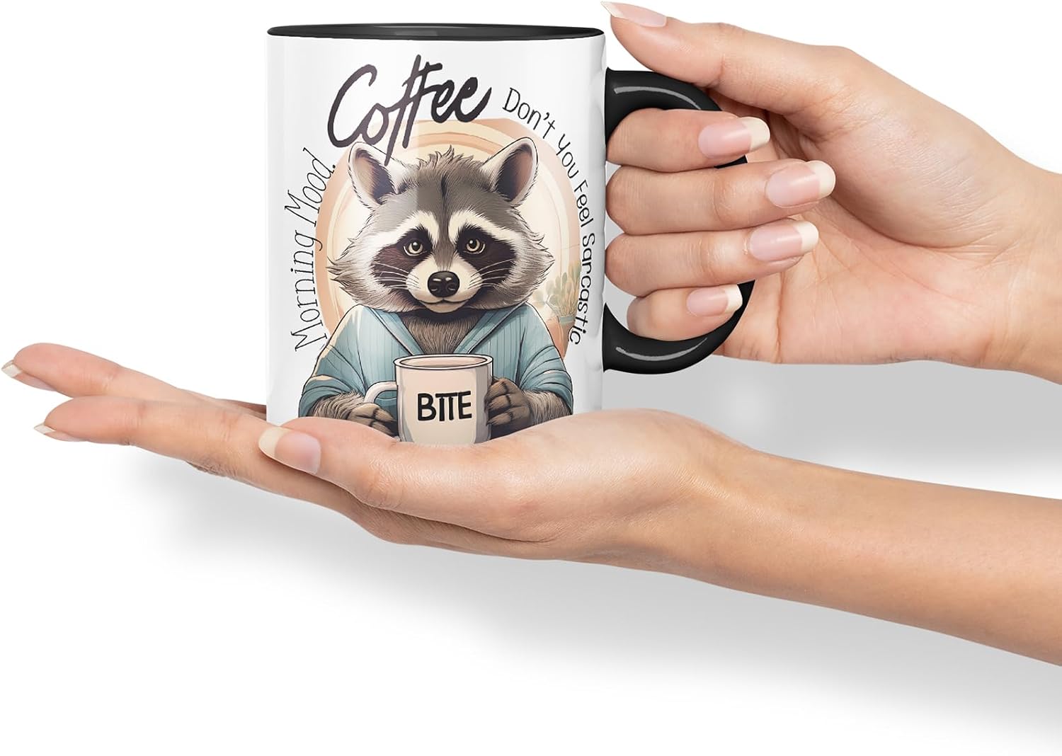 Vixar Coffee Don't You Feel Sarcastic This Morning Bite Raccoon – Coloured Ceramic Mug Cup Gift, 11oz (Black)