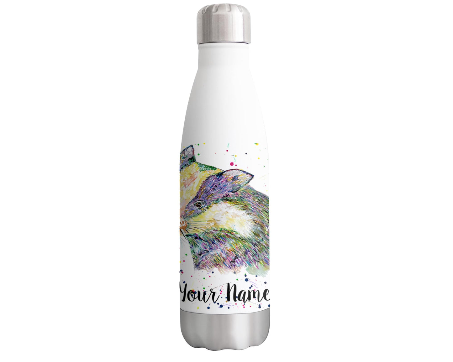 Vixar Badger Personalised Custom Bottle with your Text/name Watercolour Animals Bottle Double Wall Insulated Stainless Steel Sport Drinks 500ml