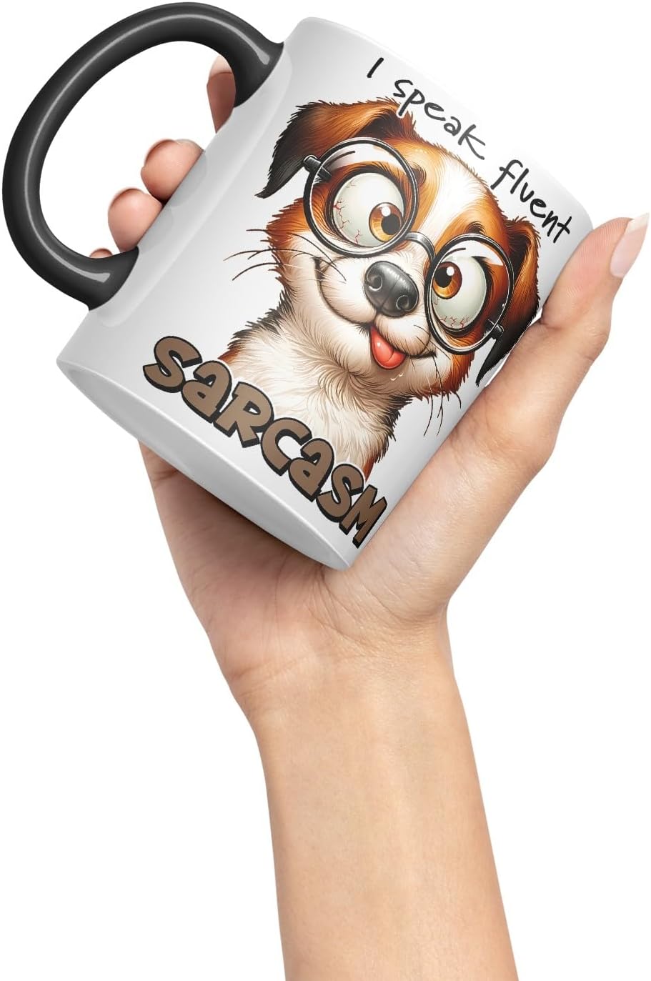 Vixar I Speak Fluent Sarcasm Coloured Ceramic Mug Cup 11oz Funny Sarcastic Gift (Black)