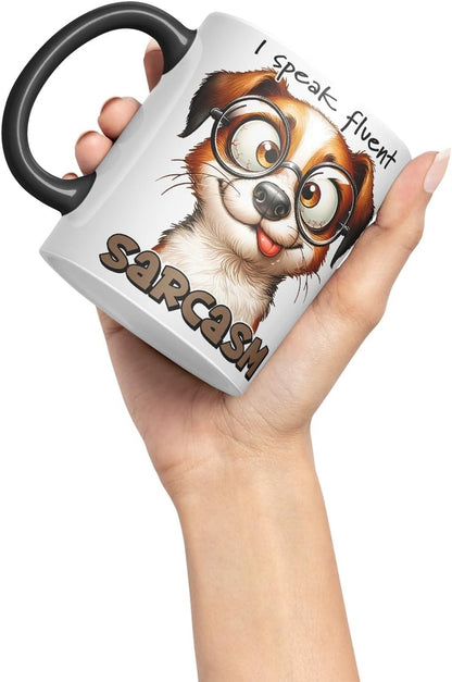 Vixar I Speak Fluent Sarcasm Coloured Ceramic Mug Cup 11oz Funny Sarcastic Gift (Black)