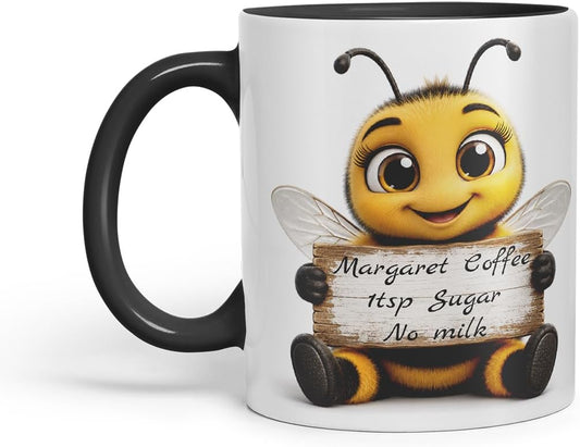 Vixar Personalised Bee Mug with Name or Custom Message – Cute Animal Coloured Ceramic Mug Cup Gift, 11oz (Black)
