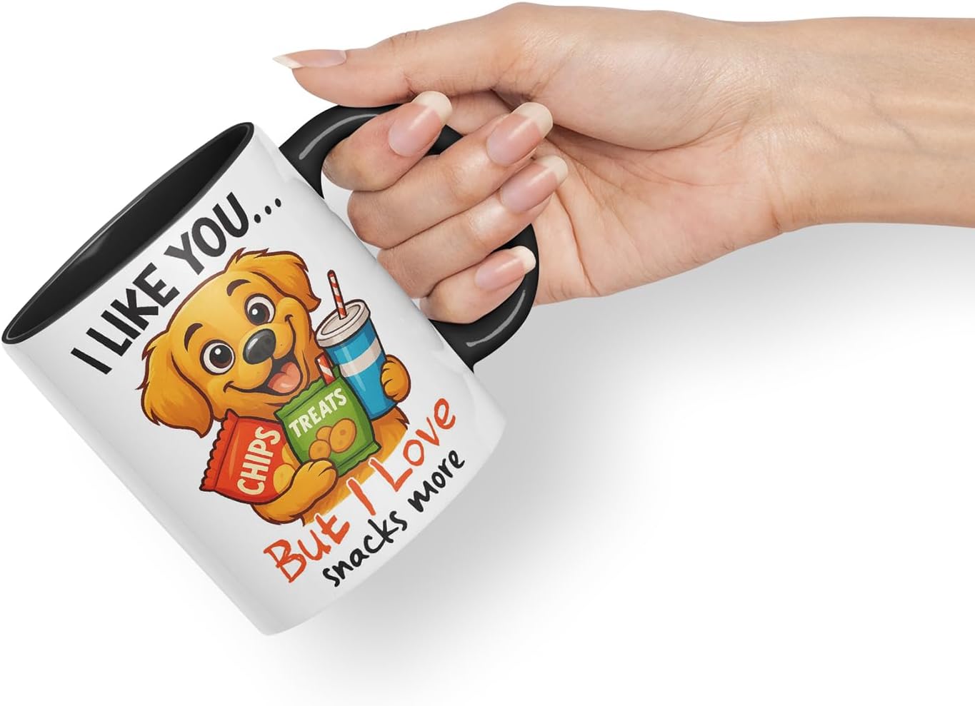 Vixar I Like You. But I Love Snacks More Golden Retriever Dog Mug – Coloured Ceramic Mug Cup Gift, 11oz (Black)