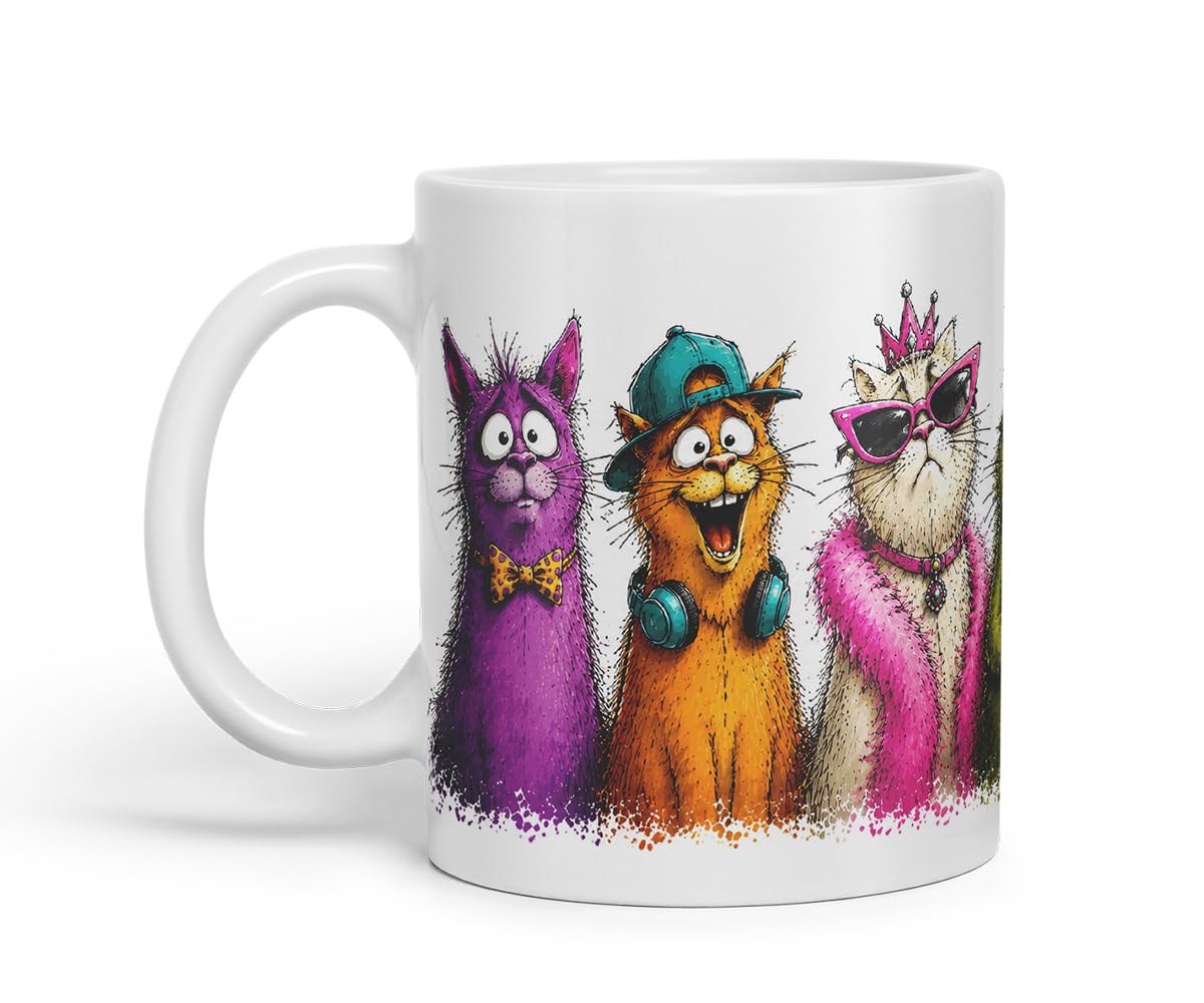 Vixar Crazy Cats Mug – Funny Cat Lover Coloured Ceramic Mug Cup Gift, 11oz (Black)