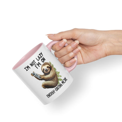 I'm Not Lazy I'm On Energy-Saving Mode Sloth Joke sarkasm Sarcastic Ceramic Coloured Mug Cup for Tea Coffee Hot Brew 330ml 11Oz Gift
