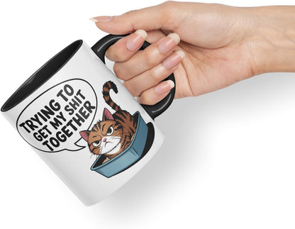 Vixar Trying to Get My Shit Together – Coloured Ceramic Mug Cup Gift, 11oz (Black)