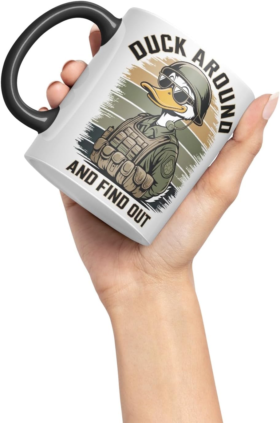 Vixar Duck Around and Find Out – Coloured Ceramic Mug Cup Gift, 11oz (Black)