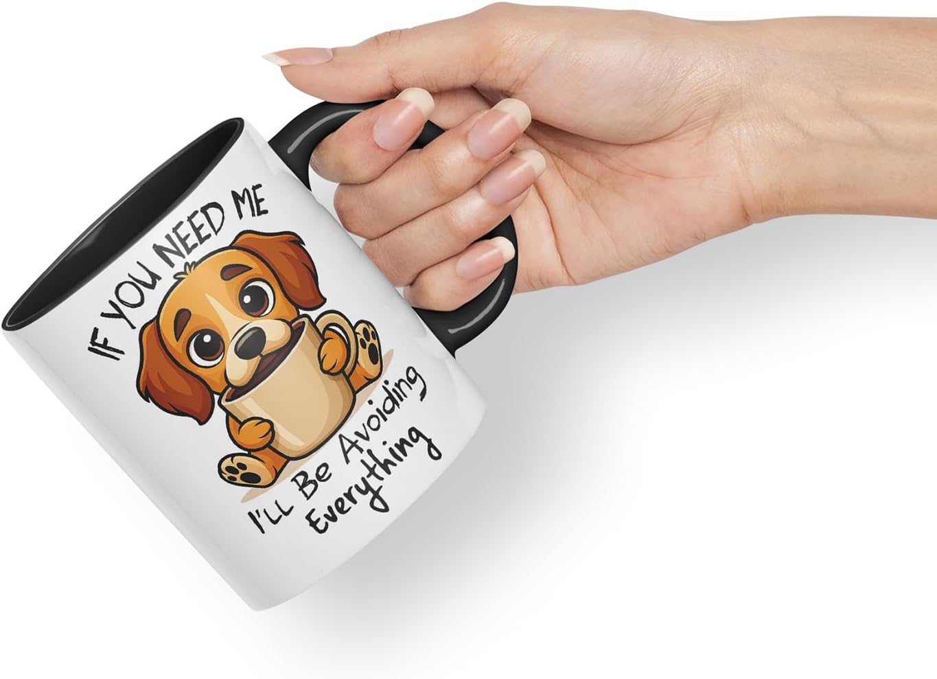 Vixar If You Need Me, I'll Be Avoiding Everything Beagle Dog Mug – Coloured Ceramic Mug Cup Gift, 11oz (Black)
