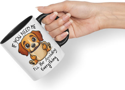 Vixar If You Need Me, I'll Be Avoiding Everything Beagle Dog Mug – Coloured Ceramic Mug Cup Gift, 11oz (Black)
