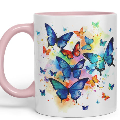Vixar Ceramic Mug “Blue Butterflies” – Coloured Coffee & Tea Mug Cup 11oz 330ml (Cambridge Blue)