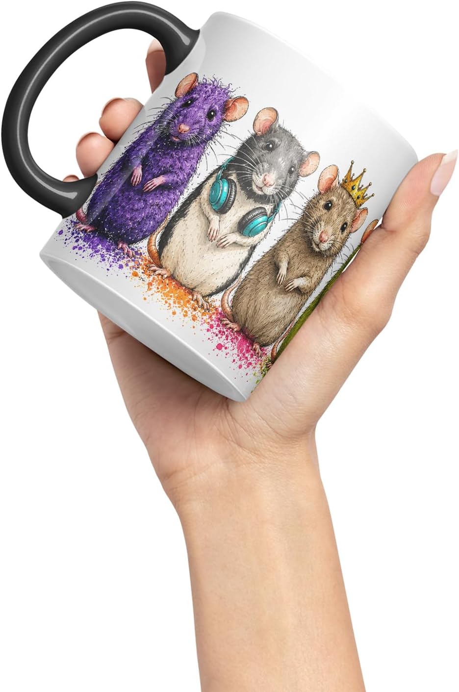 Vixar Rat Mug – Cute Rat Coloured Ceramic Mug Cup Gift, 11oz (Black)