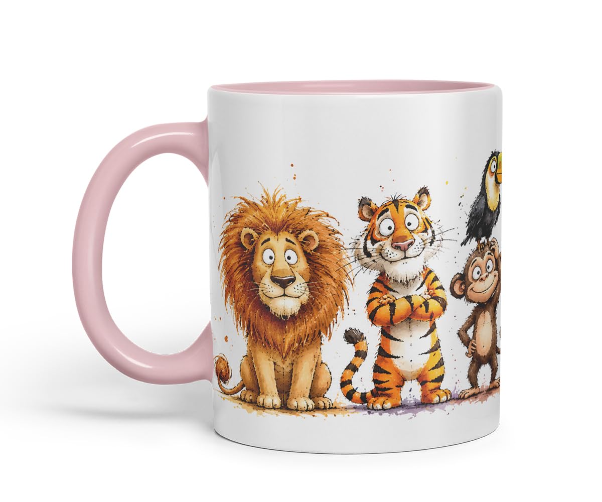Vixar Cute Safari Animals Mug – Cute Safari Animals Coloured Ceramic Mug Cup Gift, 11oz (Black)