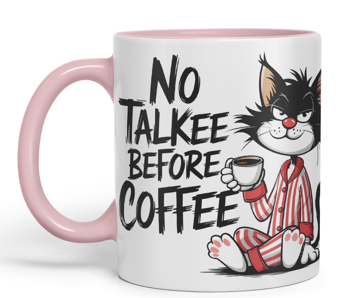 Vixar No Talkee Before Coffee Sarcastic cat Coloured Ceramic Mug Cup Gift, 11oz (Black)