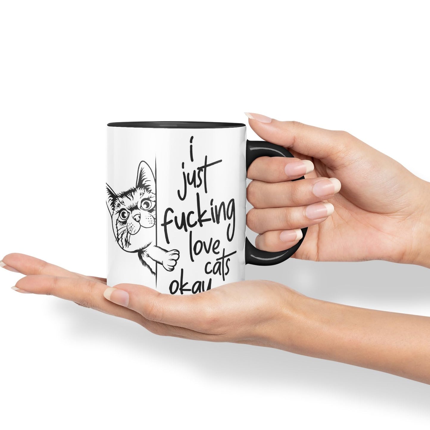 Vixar I just f_ucking Love Cats Okay, Hidden, Hiding Kitten cat Joke sarkasm Ceramic Coloured Mug Cup for Tea Coffee Hot Brew 330ml 11Oz Gift V2