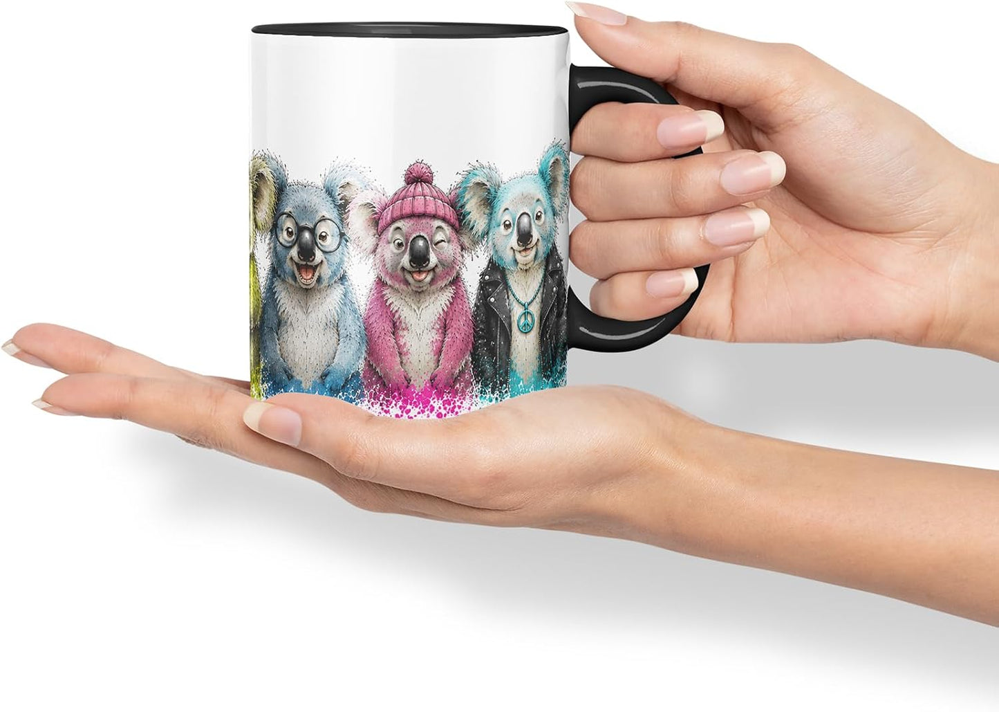 Koala Mug – Cute Koala Animal Coloured Ceramic Mug Cup Gift, 11oz (Black)